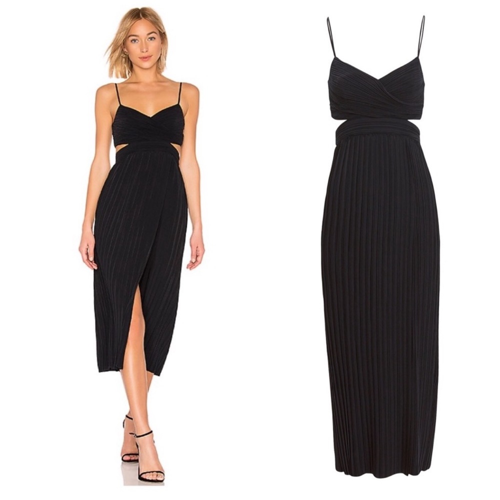ALC Sienna Pleated Cutout Midi Dress Black